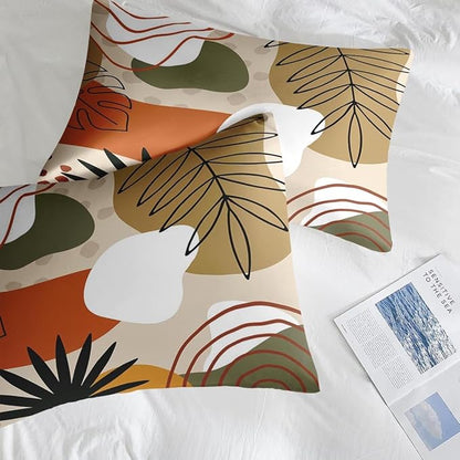 Comforter Set Full Size, Leaves Flower Summer 7 Pcs Bedding for Kids and Adults, Spring Leaf Floral Bed Sheet Sets with Fitted Sheet 2 Pillowcase & 2 Sham for Bedroom Bed Decor