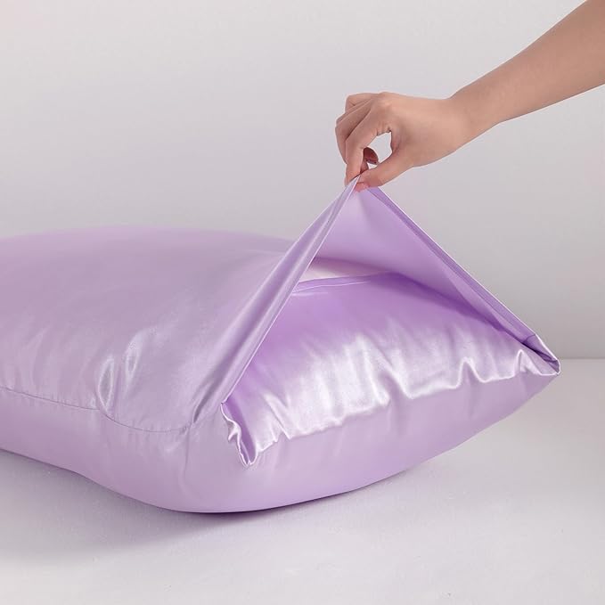 NTBAY 2 Pack Satin King Pillowcases for Hair and Skin, Luxurious and Silky Pillow Cases with Envelope Closure, 20x40 Inches, Light Purple
