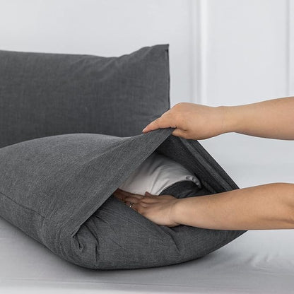 MooMee Bedding Pillowcases Pack of 2 100% Washed Cotton Linen Like Textured Breathable Durable Soft Comfy (Heathered Dark Grey, King)
