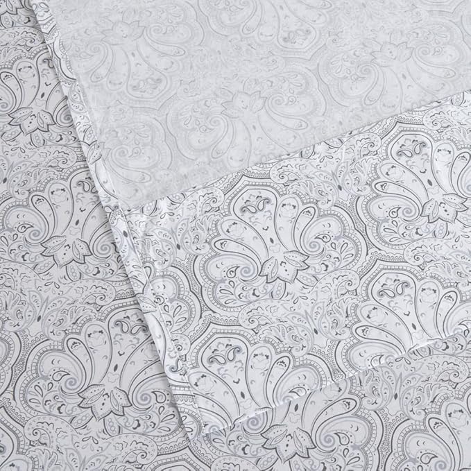 100% Cotton Sheets Set Twin Size Printed Bedding Sets, Up to 14" Deep Mattress, Farmhouse Pattern Bedlinen Set, Gray Damask