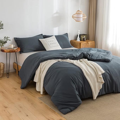 COTTEBED Washed Polycotton Microfiber King Size Comforter Set, Lightweight Ultra-Soft Comfy Cozy Bedding Blanket Comforter with 2 Pillow Shams for All Season Use - Dark Dusty Blue Grey King/Cal King