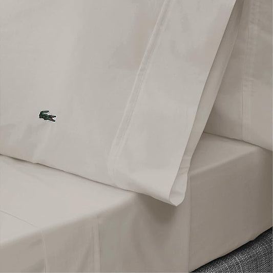 Lacoste 100% Cotton Percale 3-Piece Sheet Set – Cool, Crisp, Matte, and Durable, Oeko-Tex Certified – Solid, Pumice Stone, Twin