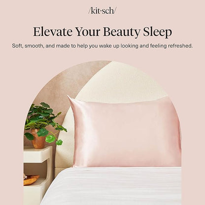 Kitsch Satin Pillowcase with Zipper for Hair & Skin - Softer Than Silk Pillow Cases, Smooth Cooling Satin Pillow Case, Wrinkle-Free, Machine Washable - Pillow Cases Standard Size (19x26) - Blush