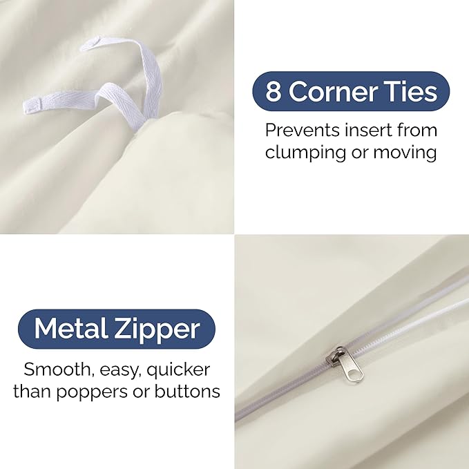 Duvet Cover Full Size Set - Extra Soft Full Duvet Cover 80" x 90" with 2 Pillow Shams - Hotel Luxury, Easy Care and Fade Free w/ Zipper Closures & Ties - All Season, Comfy, Cozy & Breathable (Ivory)