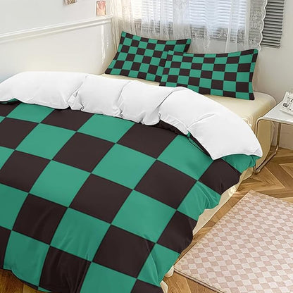 INFLAG Anime Bedding Set - Soft Brushed Microfiber 68x90 Inches Duvet Cover Set, 3 Piece, 1 Duvet Cover with Zipper Closure and 2 Pillow Shams (Twin,Green)