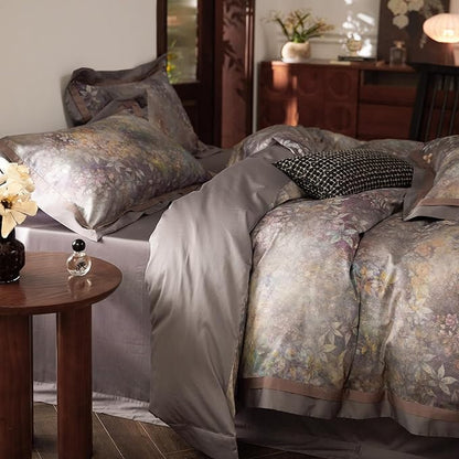 mixinni Vintage Floral Duvet Cover Set - King Size, 100% Long Staple Cotton Percale, Reversible Purple Floral Bedding Set with Zipper Closure, 3-Piece Luxury Duvet Cover with 2 Pillow Shams (20"x36")