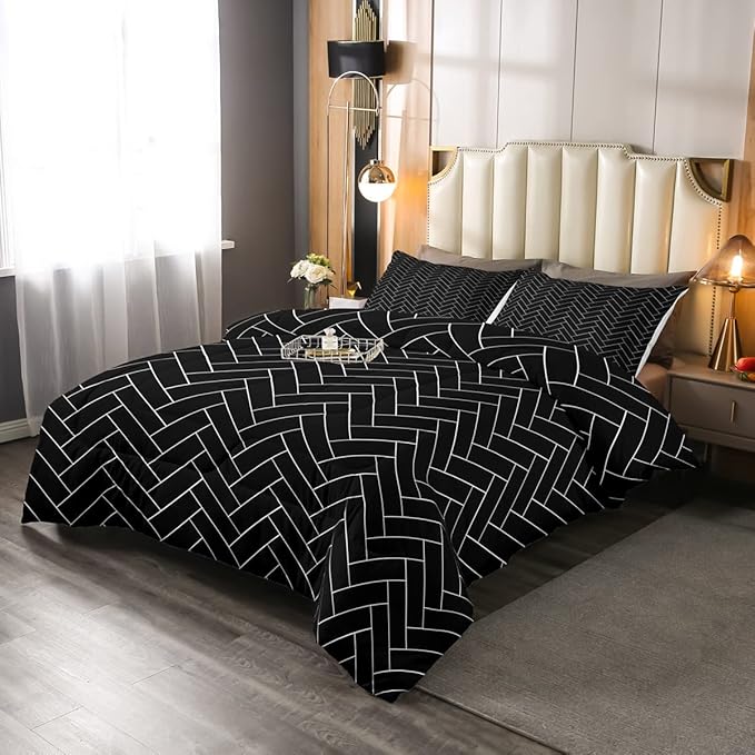 Erosebridal Black Striped Comforter Reversible Geometric White Grid Comforter Set Twin Boho Stripes Bedding Set for Kids Boys Girls Teens Women Men Room,Aztec Striped Duvet Insert with 1 Pillow Case