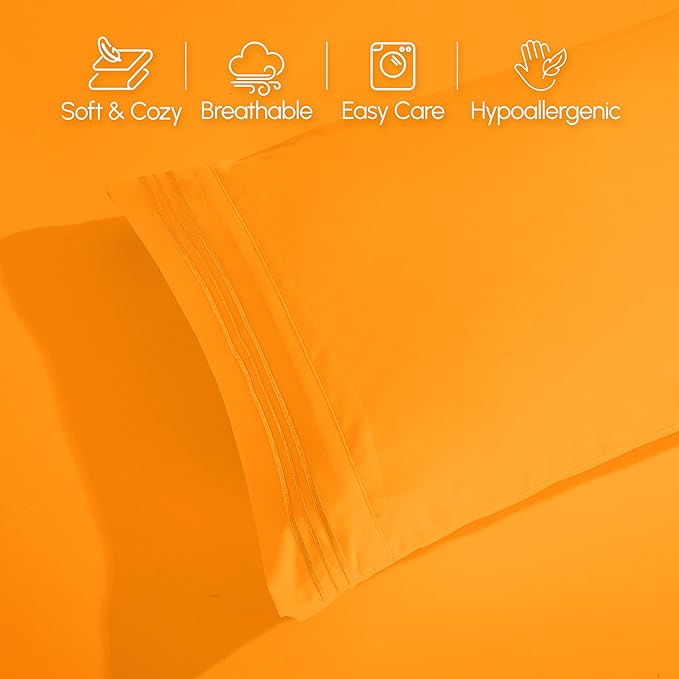 Elegant Comfort Luxurious 1500 Premium Hotel Quality Microfiber 4-Piece Sheet Set, 18-24 Inches Deep - Extra Deep Pocket Sheets - Ultra Soft 4PC Deep Pocket Sheets, Twin/Twin XL, Orange