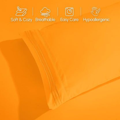 Elegant Comfort Luxurious 1500 Premium Hotel Quality Microfiber 4-Piece Sheet Set, 18-24 Inches Deep - Extra Deep Pocket Sheets - Ultra Soft 4PC Deep Pocket Sheets, Twin/Twin XL, Orange