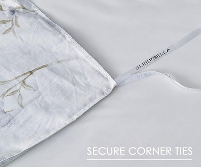 SLEEPBELLA Reversible Duvet Cover King, Elegant Purple Blossom on White, Soft and Breathable