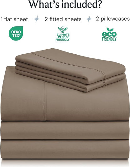 LuxClub 5 PC Split King Sheet Set, Breathable Luxury Bed Sheets, Deep Pockets 18" Eco Friendly Wrinkle Free Cooling Sheets Machine Washable Hotel Bedding Silky Soft - Dark Khaki Split King