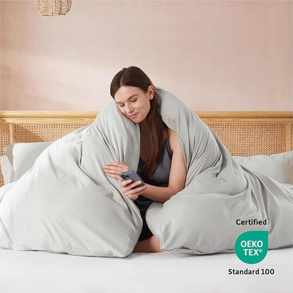 Nestl Light Grey California King Duvet Cover Sets - Soft Double Brushed Cal King Duvet Cover, 3 Piece, with Button Closure, 1 Duvet Cover 104x98 inches and 2 Pillow Shams