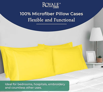 Royale Linens Queen Pillowcase Set of 2 - Bed Pillow Cover - 20" x 30" - Pillowcases - 1800 Brushed Microfiber, Wrinkle & Fade Resistant - Soft & Cozy- Queen Size Pillow Case (Yellow)