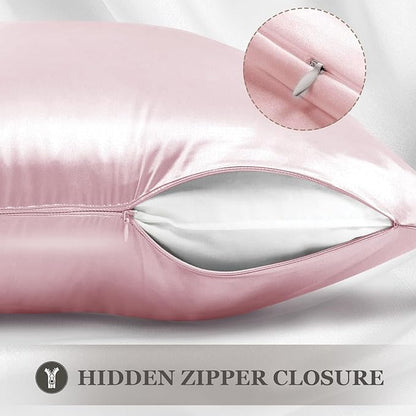 Adubor Silk Pillowcase 2 Pack for Hair and Skin with Hidden Zipper, Both Sides 23 Momme Silk Pillow Case (Pink, Standard: 20''x26'')