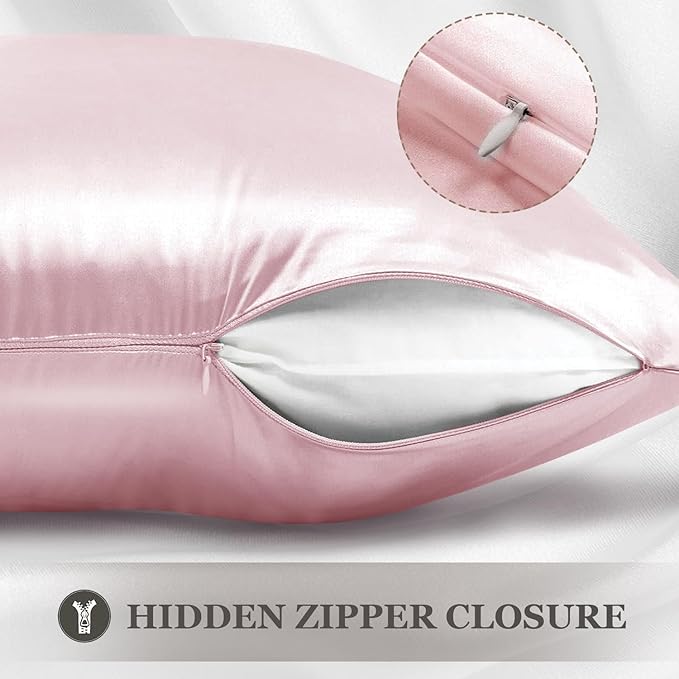 Adubor Silk Pillowcase for Hair and Skin with Hidden Zipper, Both Sides 23 Momme Silk Pillow Case, 20x26inch, Standard Size,Pink, 2PCS