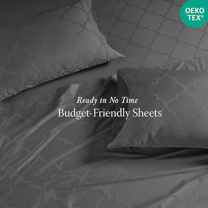 Threadmill Cotton Twin XL Sheet Set | 100% Cotton Sheets for Twin XL Size Bed | Damask Jacquard Sateen Twin XL Bed Sheets Set with 16” Deep Pocket | Soft Breathable 3-Piece Cooling Sheets | Dark Grey