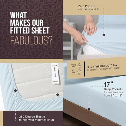 TEXAS LINEN CO. 100% Egyptian Cotton Sheets King Size - 2000 Series Luxury King Bed Sheet Set, Silky Soft Cooling Sateen Weave, 17” Extra Deep Pocket Hotel Collection Sheets (4 Pc, Light Blue)