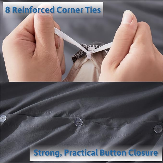 Nestl Dark Grey Duvet Cover Full Size - Soft Double Brushed Full Size Duvet Cover Set, 3 Piece, with Button Closure, 1 Duvet Cover 80x90 inches and 2 Pillow Shams