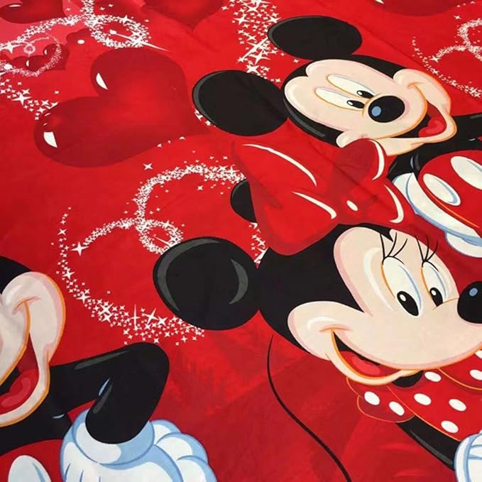 100% Cotton Kids Reversible Printing Mickey Mouse Couples Duvet Cover 3PCS Bedding Set with Zipper Closure, King(No Comforter)