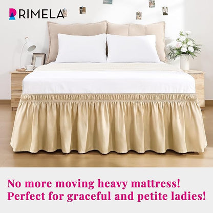RIMELA Beige Bed Skirt Queen Size 18 Inch Drop, Wrap Around Elastic Bedskirt, Dust Ruffle for Adjustable Bed Base Machine Washable Easy to Install Bed Skirts
