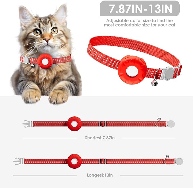 Cat Tracker, GPS Tracker Compatible with Apple Find My App(Only iOS), Waterproof Cat Trackers Collar with Bell and Safety Elastic Buckle, No Monthly Fee Pet Tracker for Vehicles,Pets,Kids,Smart Alerts