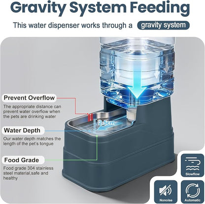 Auto Dog Water Dispenser with Stainless Steel Bowl Feeder for Pets | Automatic Cat Water Dispenser Gravity Water Feeder Dog Waterer for Puppy Kitten Pets (Include Filter &Ice Pack) 1.6Gal Navy