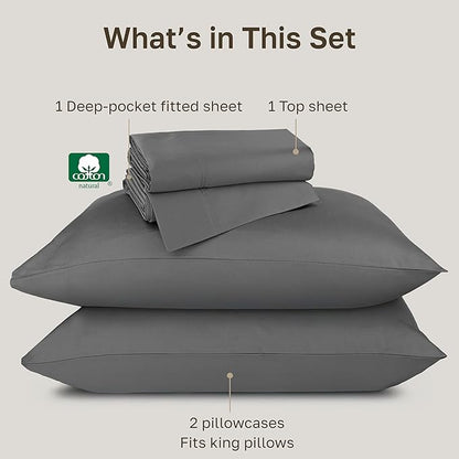 California Design Den Luxury 100% Cotton Sheets King Size Sheet Set - Buttery Soft 800 Thread Count Sateen, Deep Pocket Bedding Set - Grey