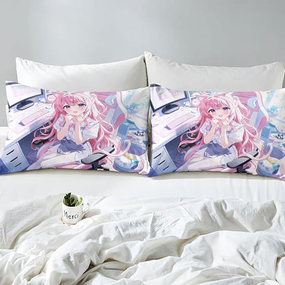 Erosebridal Kawaii Japanese Girl Fitted Sheet for Boys Girls Kids Cartoon Anime Full Bed Sheets,Girls Gamer Sheets 3D Japanese Style Bedding Sets, No Top Sheet