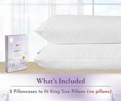 California Design Den King Size Pillow Cases Set of 2-1000 Thread Count Sateen, Soft and Thick 100% Cotton King Pillowcase Pair, Durable - White
