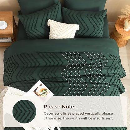 Litanika Full Size Comforter Set with Sheets Dark Emerald Green - 7 Pieces Bed in a Bag Full Chevron Tufted Complete Bedding Sets with Comforter, Sheets, Pillowcases & Shams