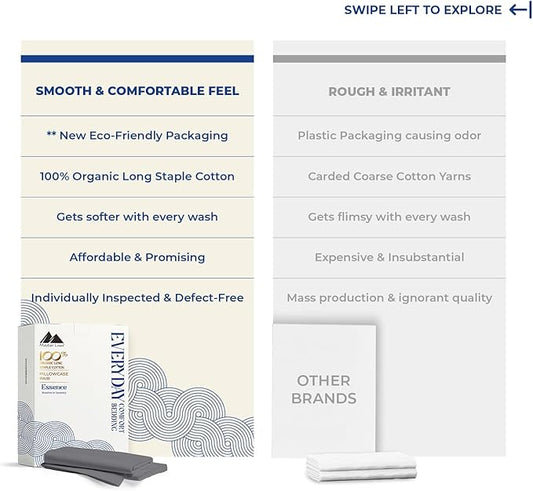 Mayfair Linen 100% Organic Cotton King Size Pillow Cases Set of 2 - Soft Hotel Quality Covers for King Size Pillows (Dark Grey), Authentic GOTS Certified, Crisp, Cooling Percale Cotton Pillowcases