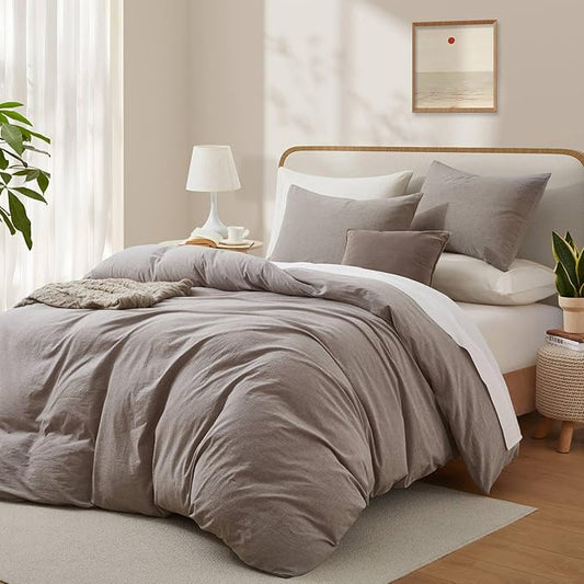100% Cotton Duvet Cover King Size, Mauve Brown Linen-Like Natural Bedding Set with Zipper Closure (No Comforter), King Size, Duvet Cover (104"x90") x 1, Pillowsham(20"x36") x 2