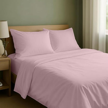 California Design Den Queen Sheet Set - Natural 100% Cotton Bed Sheets Queen Size Bed Set with Deep Pockets, Soft Sateen Weave, Breathable and Durable Bedding (Pink)