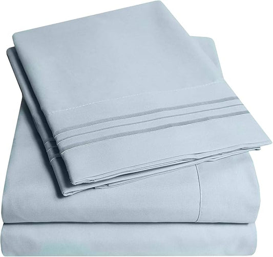 1500 Supreme Collection Twin XL Sheet Sets Misty - 3 Piece Bed Sheets and Pillowcase Set for Twin XL Mattress - Extra Soft, Elastic Corner Straps, Deep Pocket Sheets, Twin XL Misty