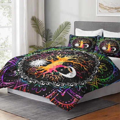 Twin Size Comforter Set with Pillowcase, Astrology Zodiac Tree of Life 2 Pcs Bedding for Kids and Adults, Colorful Sun and Moon Tarot Soft Comforter Set for Bedroom Bed Decor