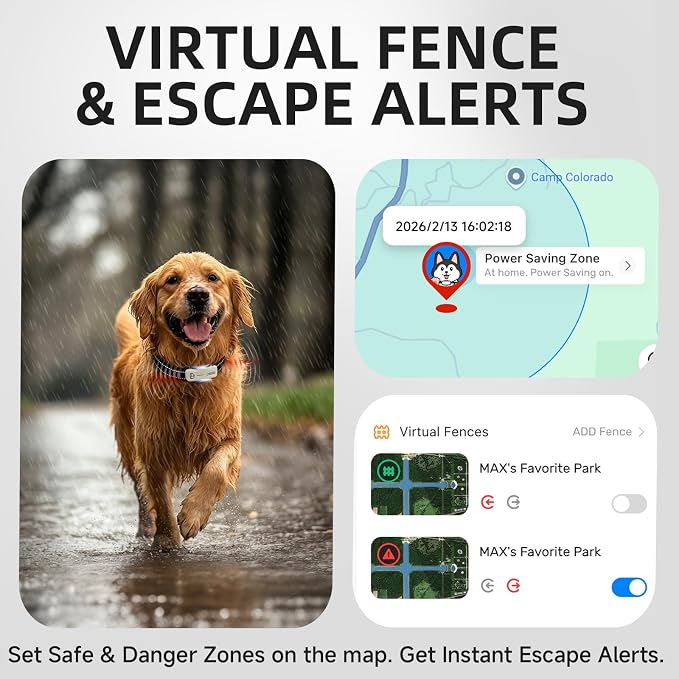 Dog GPS Tracker, AI Tracker Collar with Virtual Fence & Health Monitoring - Real Time Location Tracker for Escape Artists, Electronic Fence Collar for Medium to Large Dogs, iOS and Android