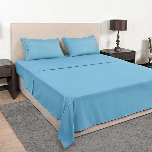 Mejoroom Full Size Sheet Set - Soft Microfiber Bed Sheets - Deep Pocket Fitted Sheet - Breathable, Wrinkle & Fade Resistant - 4 Piece (Full, Denim Blue)