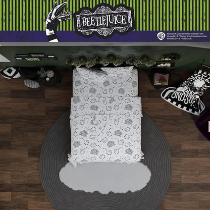 Franco Collectibles Beetlejuice Halloween Bedding Super Soft Microfiber Full Sheet Set, College Dorm Essentials, (Officially Licensed Product)