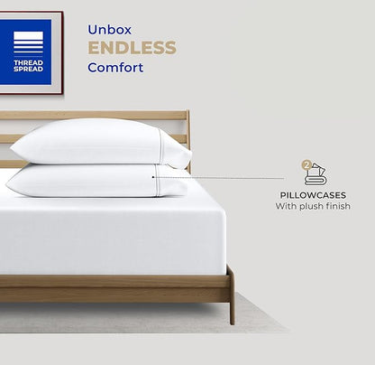 THREAD SPREAD 100% Cotton Pillow Cases Queen Size Set of 2 - Luxury 400 Thread Count Queen Pillow Cases (White), Soft Cooling Breathable Hotel Quality Cotton Pillowcases, Fits Standard Pillows