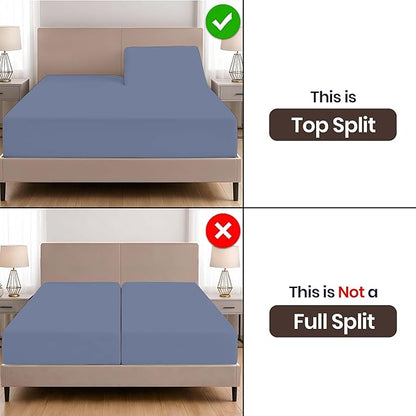 Adjustable Split Head Flex Top Cal King 32" Microfiber Sheet Set – Ultra Soft, Cooling & Deep Pocket 15” Fitted, 4-Piece Breathable & Durable Bedding Set for Split Cal King Beds -Mediterranean Blue