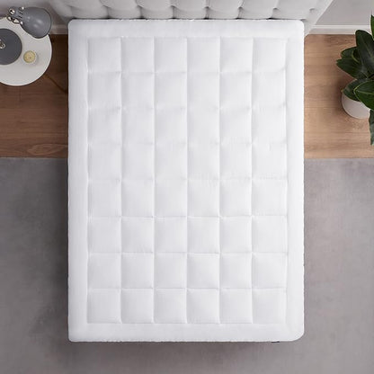 Serta ComfortSure Queen Mattress Cover, Fitted Pillow Top Mattress Pad, Super Soft and Breathable Quilted Cotton Protector with 18" Elastic Deep Pockets for Secure Fit, White