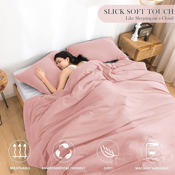 COTTEBED Light Pink Twin XL Comforter Set for College Girls, Ultra-Soft Lightweight Washed Cotton Twin Bedding Comforter Sets for Kids Women Student School Dorm All Season Use, Blush Pink Twin/Twin XL