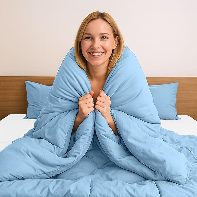 Pure Bedding Duvet Cover Queen Size - 3 Pieces Extra Soft Bedding Set, Includes 1 Duvet Cover 90x90 Inches with Zipper Closure & 2 Pillow Shams, Comforter Not Included, Sky Blue