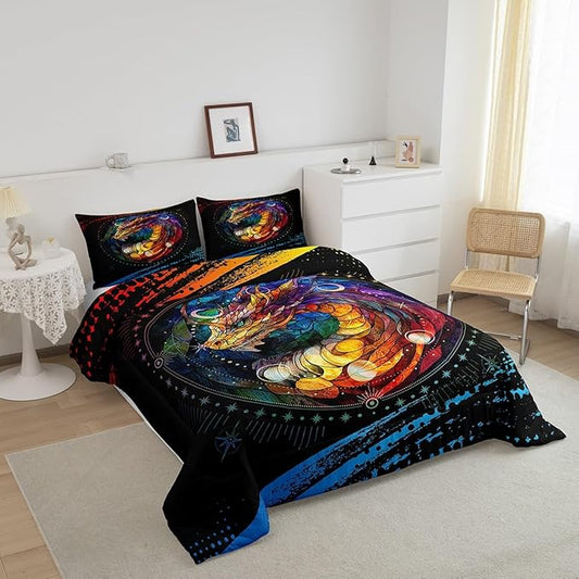 Feelyou Dragon Comforter Set Full Size Dragon Stuff Comforter for Boys Girls Teens Wild Life Bedding Set Dragon Decor Duvet Set Room Decor Black Orange Yellow Quilt Set