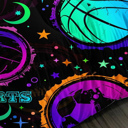 Ball Games Bedding Basketball Football Baseball Full Comforter Set,Colorful Neon Stars and Moon Bedding Set for Kids Girls Boys Room Decor,Sports Aesthetic Bedding Sets with 2 Pillowcases.