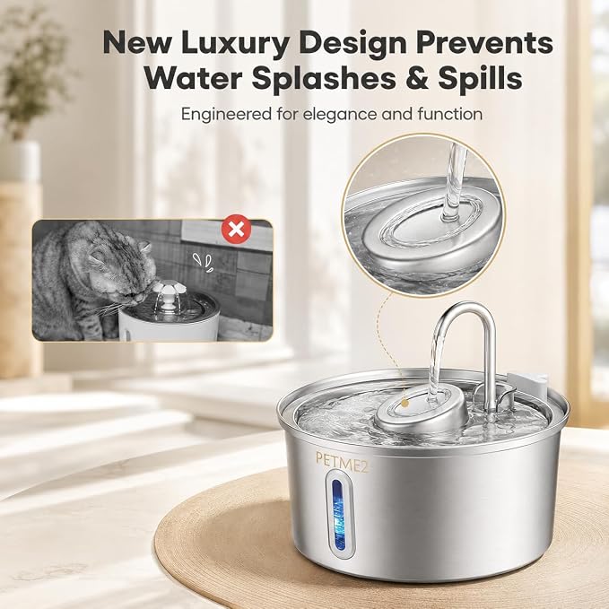 Luxury Smart Pet Fountain 2026 – 3.2L/108oz Stainless Steel Automatic Cat & Dog Water Fountain, Indoor Pet Water Dispenser with LED Light, Quiet Pump, Dual Flow Modes, 4-Layer Filter, Dishwasher Safe