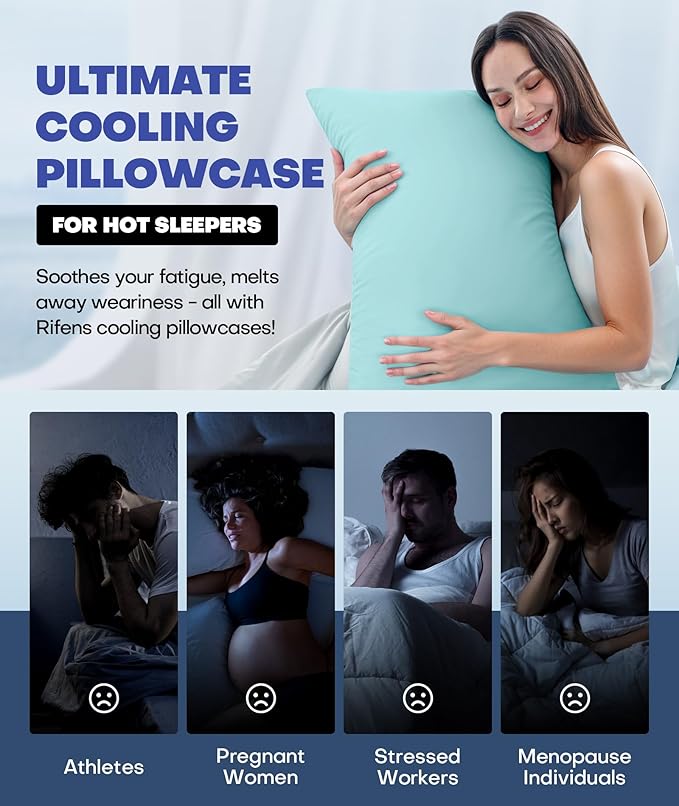 Ice Cooling Pillowcase for Hot Sleepers, Instantly Cool, Stays Cold All Night, Softer Than Silk Pillow Cases, Pillow Covers with Invisible Zipper, Gift for Men & Women - Queen Size, Mint Blue (1 Pack)