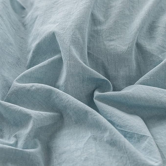 FACE TWO FACE Bedding Duvet Cover Set100% Washed Cotton Duvet Cover Linen Like Textured Breathable Durable Soft Comfy (California King, Light Blue)