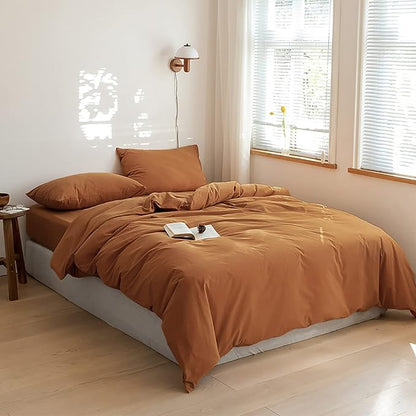 Luxlovery Pumpkin Color Comforter Set Queen Rust Comforter Bedding Set Full Burnt Orange Caramel Soft Blanket Quilts Pumpkin Brown Terracotta Comforter with 2 Pillowcases