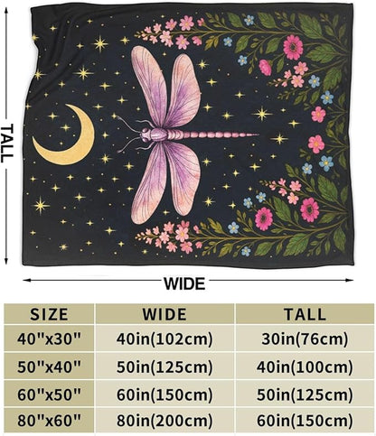 Gothic Dragonfly Blanket Super Soft Warm Fluffy Fleece Flannel Insect Throw Blanket Cozy Fuzzy Plush Stuff Bedding Blankets Gifts for Women Kids Boys Girls Adults 80"X60"